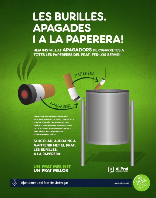 Imatge gràfica de la campanya "Burilles apagades i a la paperera", 2014