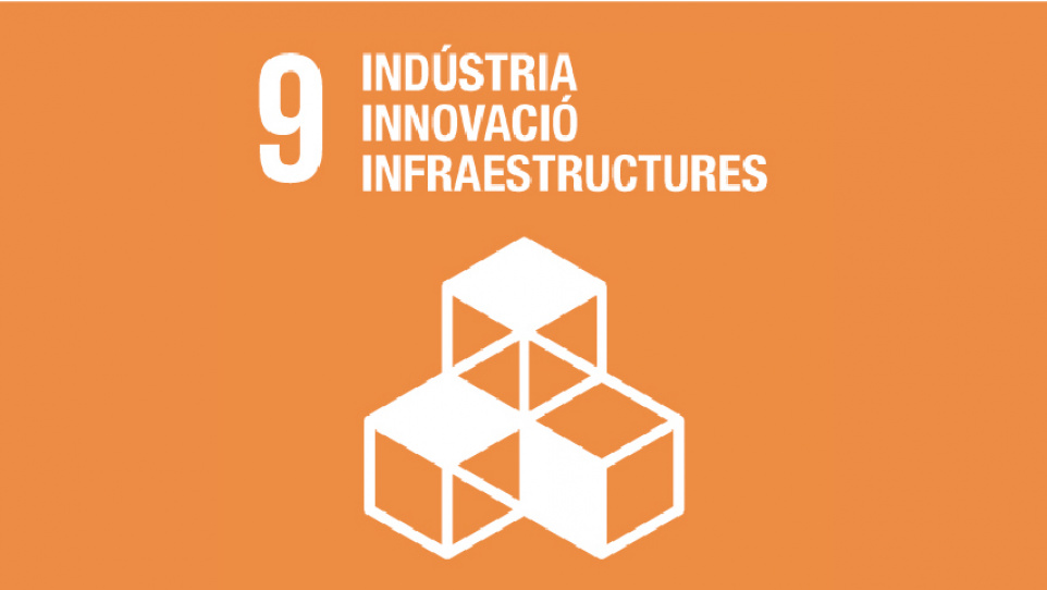 Imatge gràfica de l'ODS 9. Indústria, Innovacio i Infraestructures